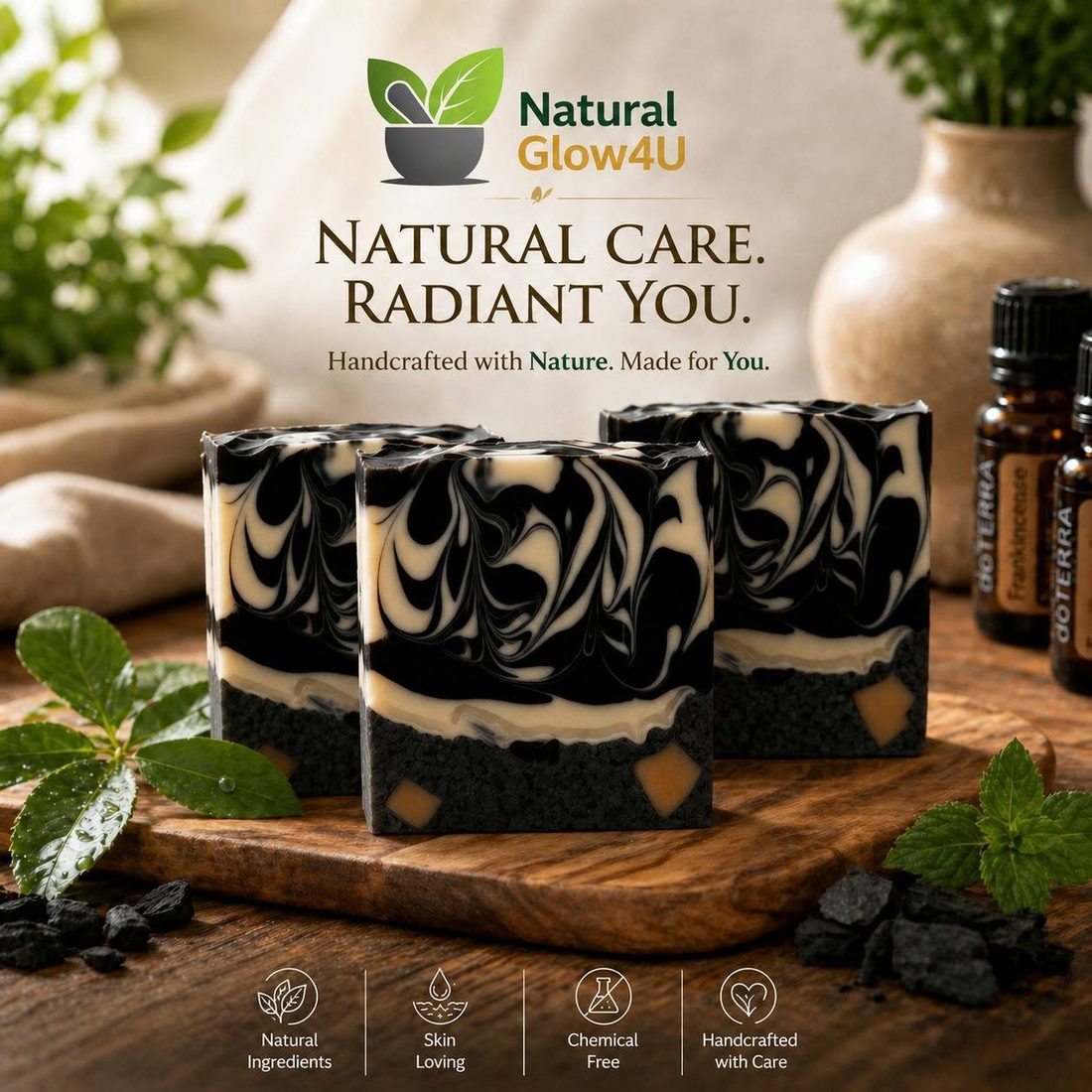NaturalGlow4U charcoal soap, natural care radiant you